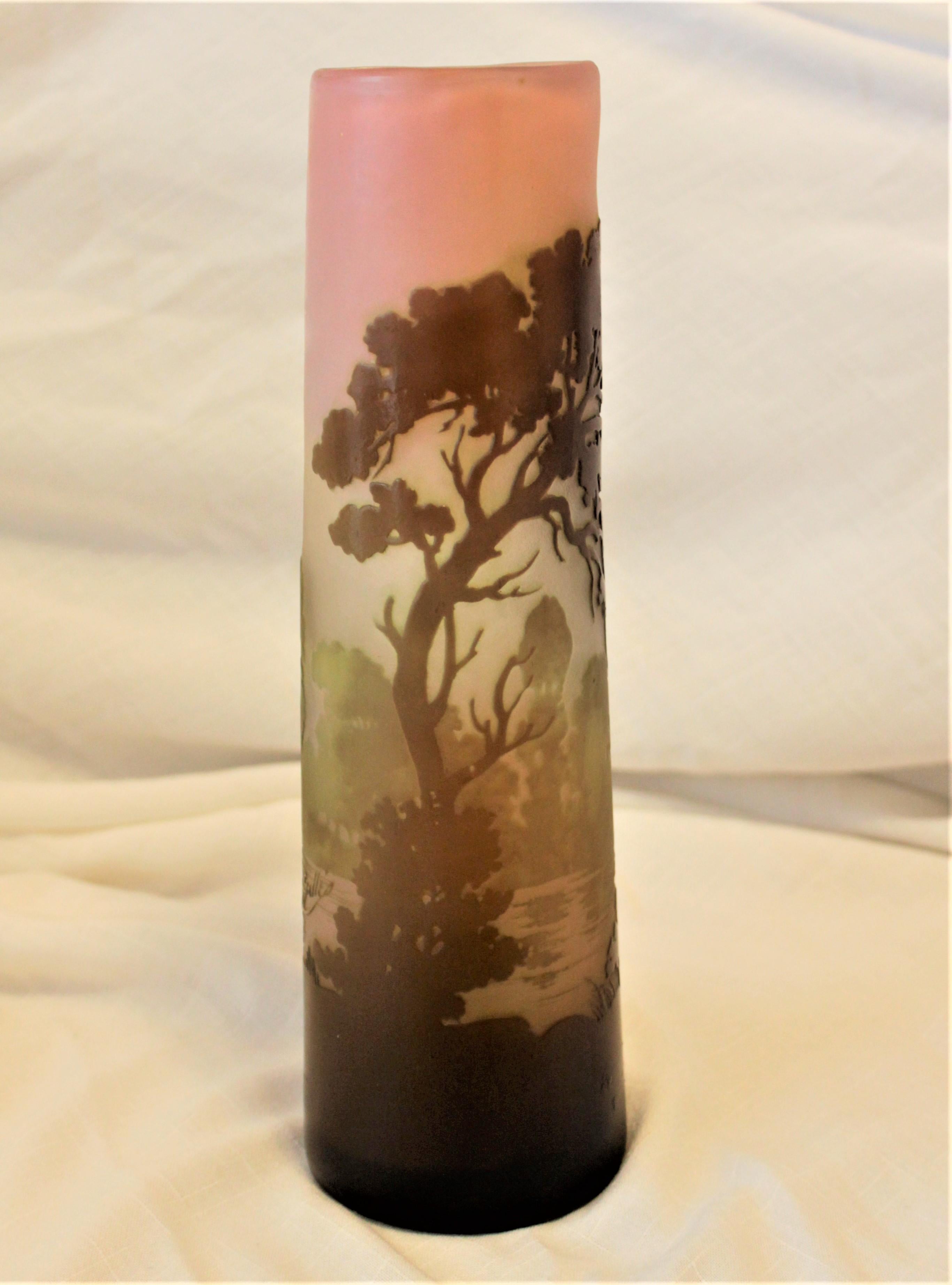 Hand-Crafted Galle Cameo Art Glass Landscape Vase For Sale