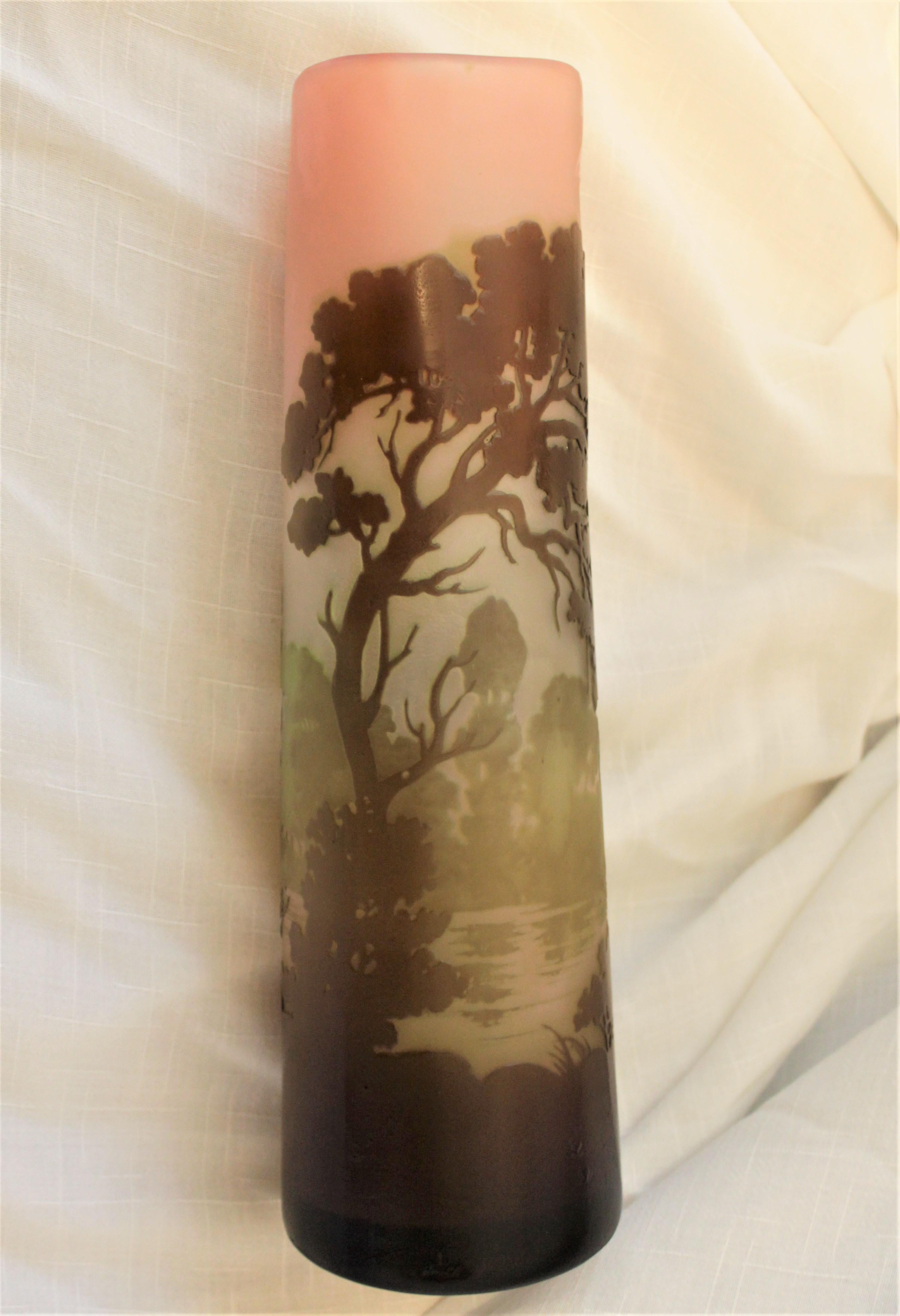 Galle Cameo Art Glass Landscape Vase In Good Condition For Sale In Hamilton, Ontario