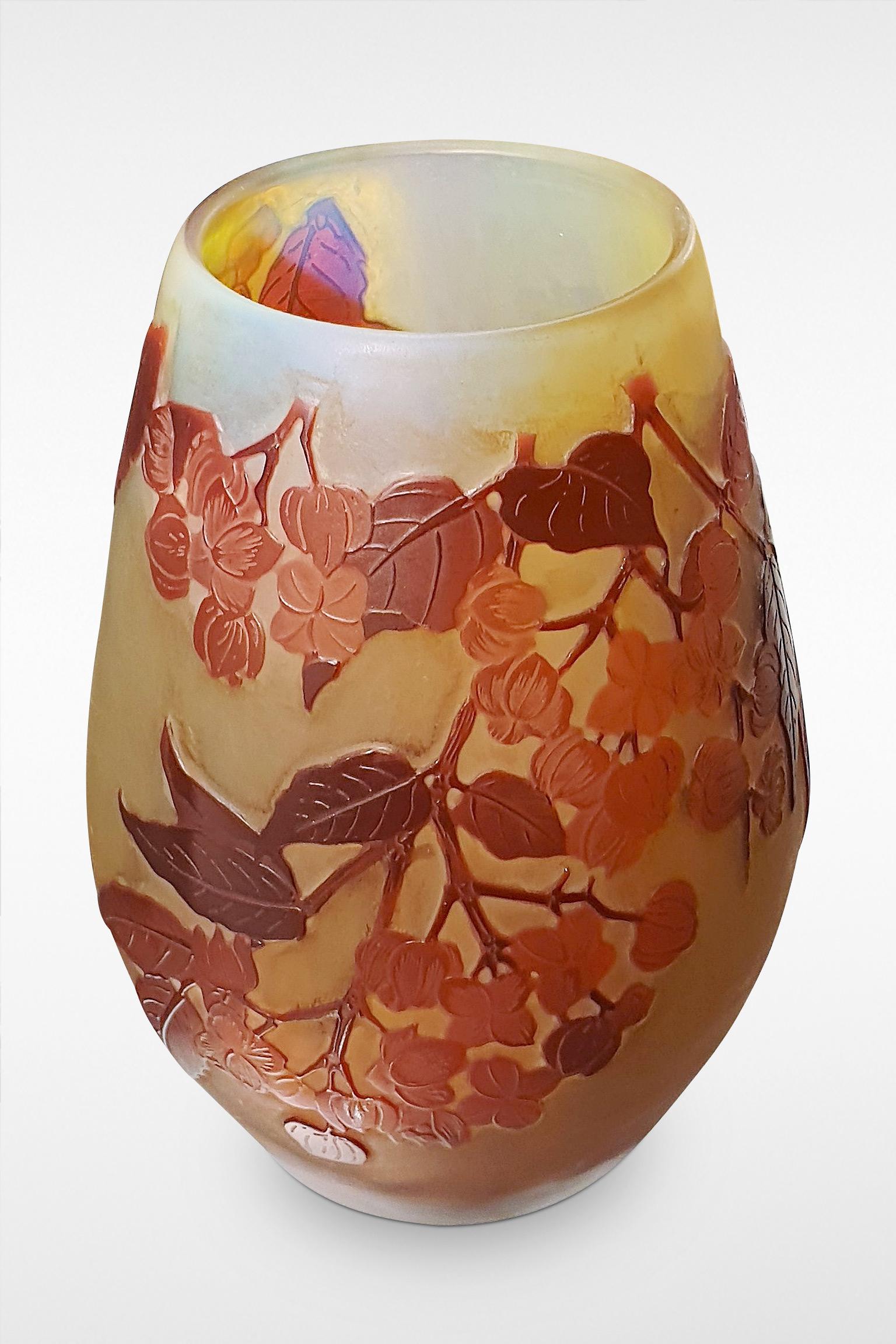 A delightful piece of Art Nouveau naturalistic design, an Emile Galle cameo cherry blossom vase, circa 1900

Signed 'Galle'.