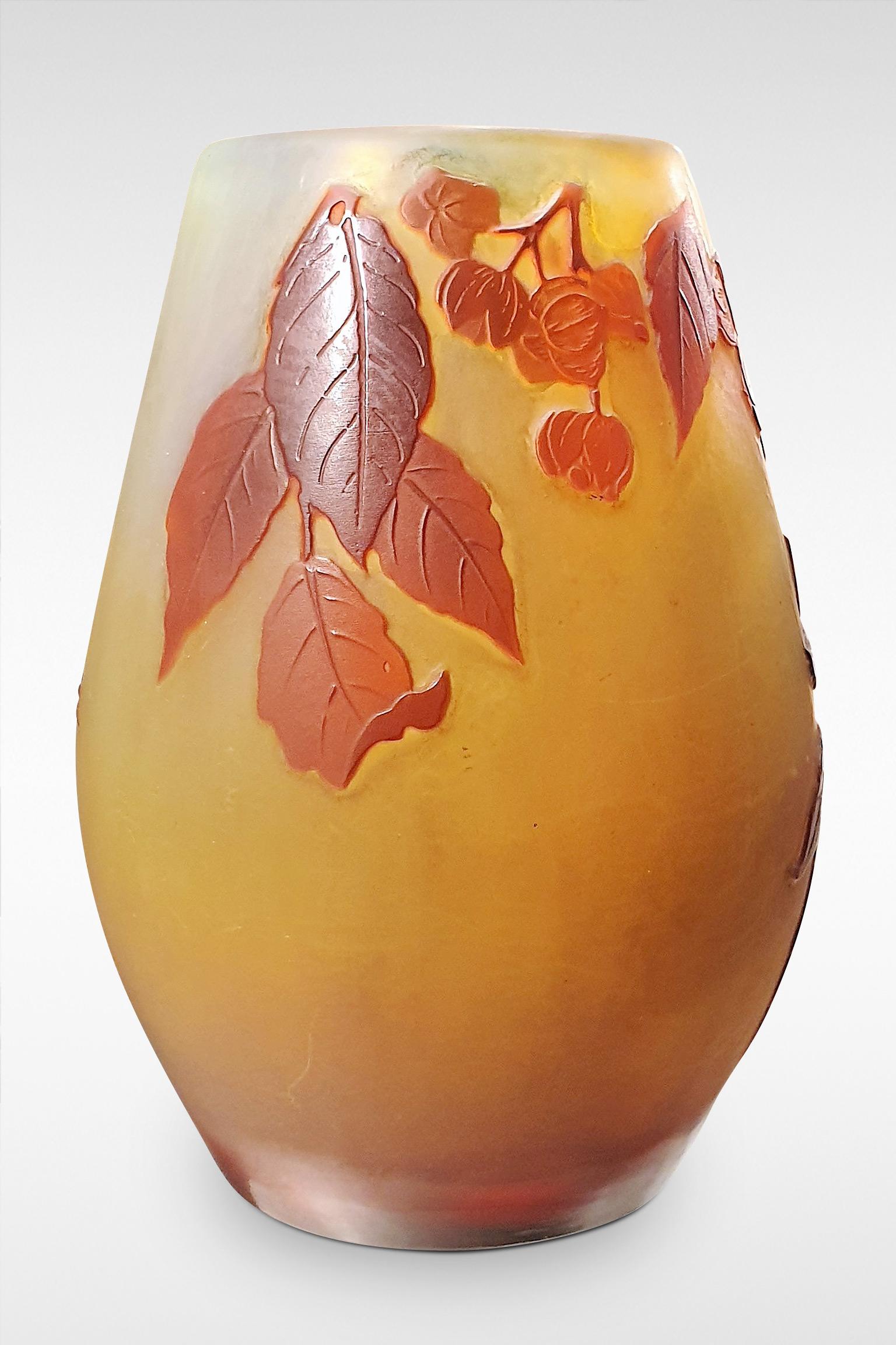 French Galle Cameo Cherry Blossom Vase For Sale