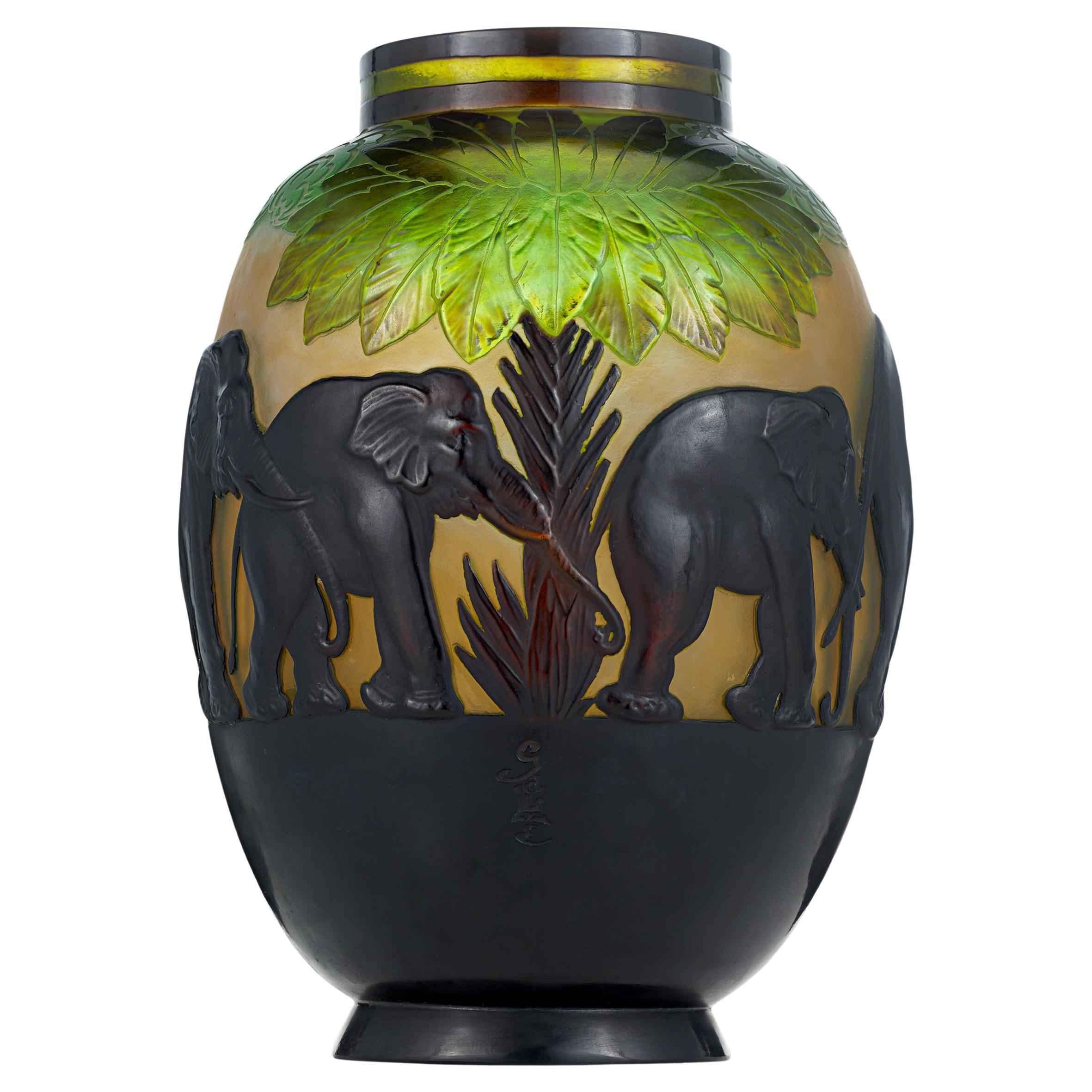 Gallé Cameo Elephant Vase