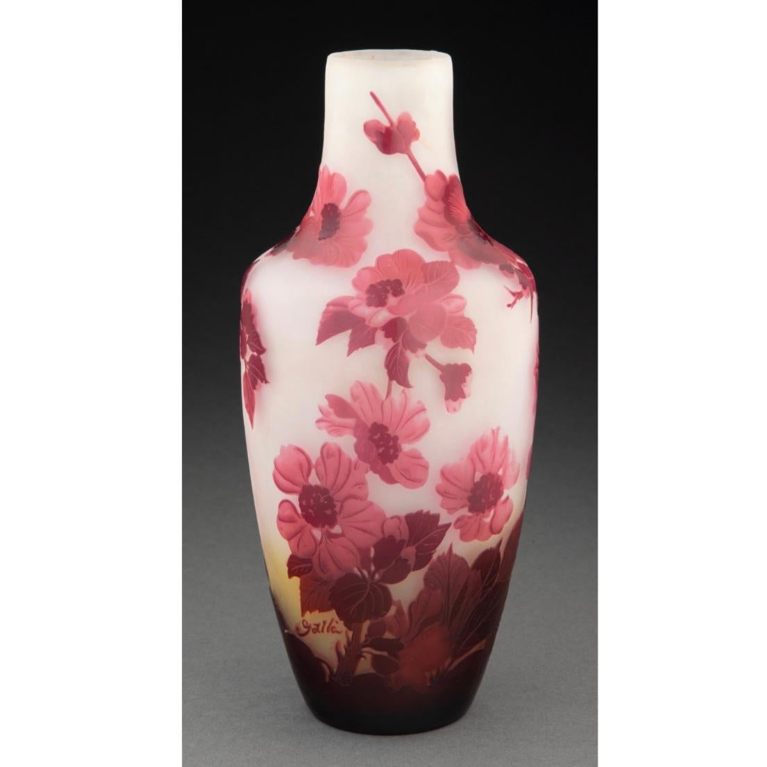 Art Nouveau Gallé Cameo Glass Anemone Vase, circa 1900 For Sale