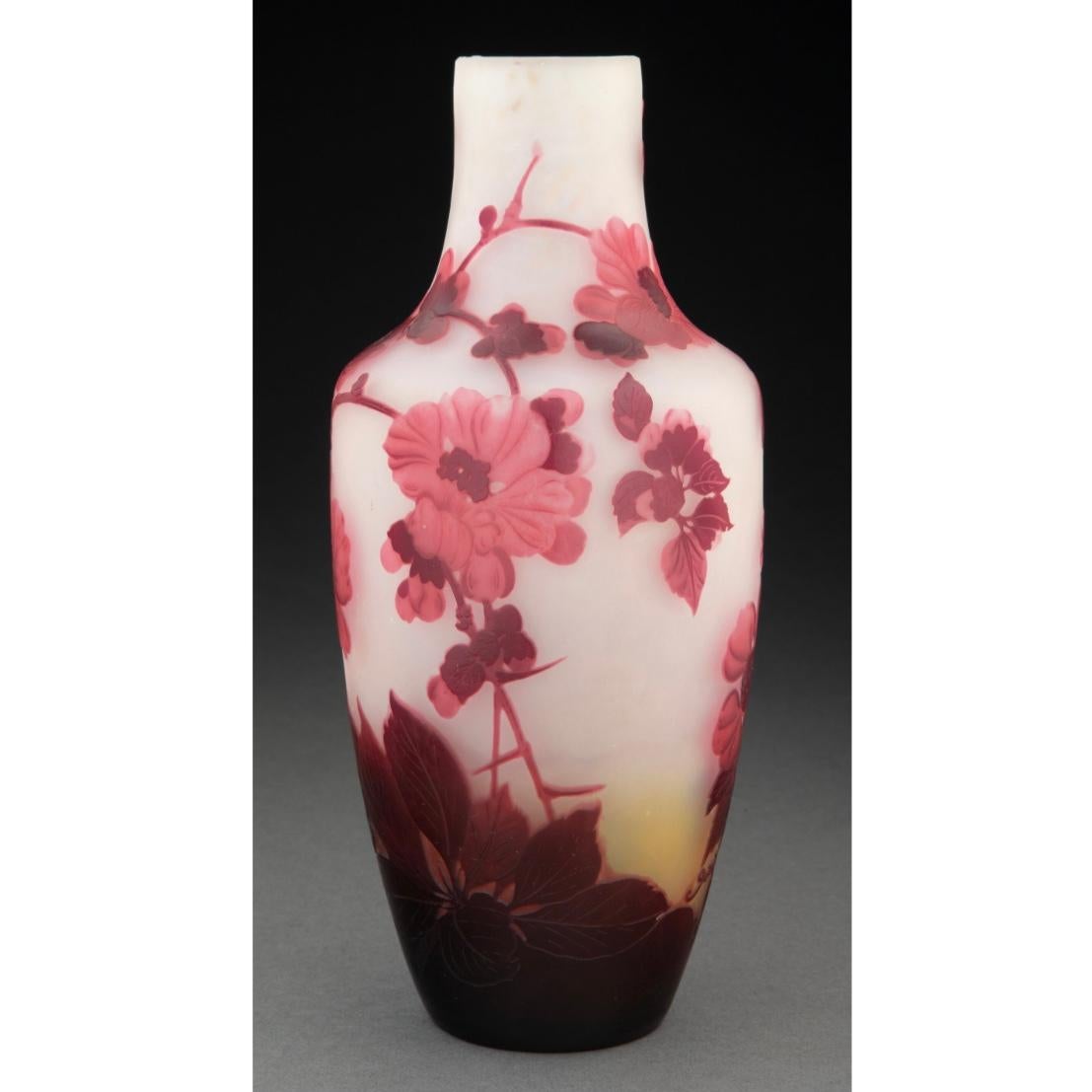 French Gallé Cameo Glass Anemone Vase, circa 1900 For Sale