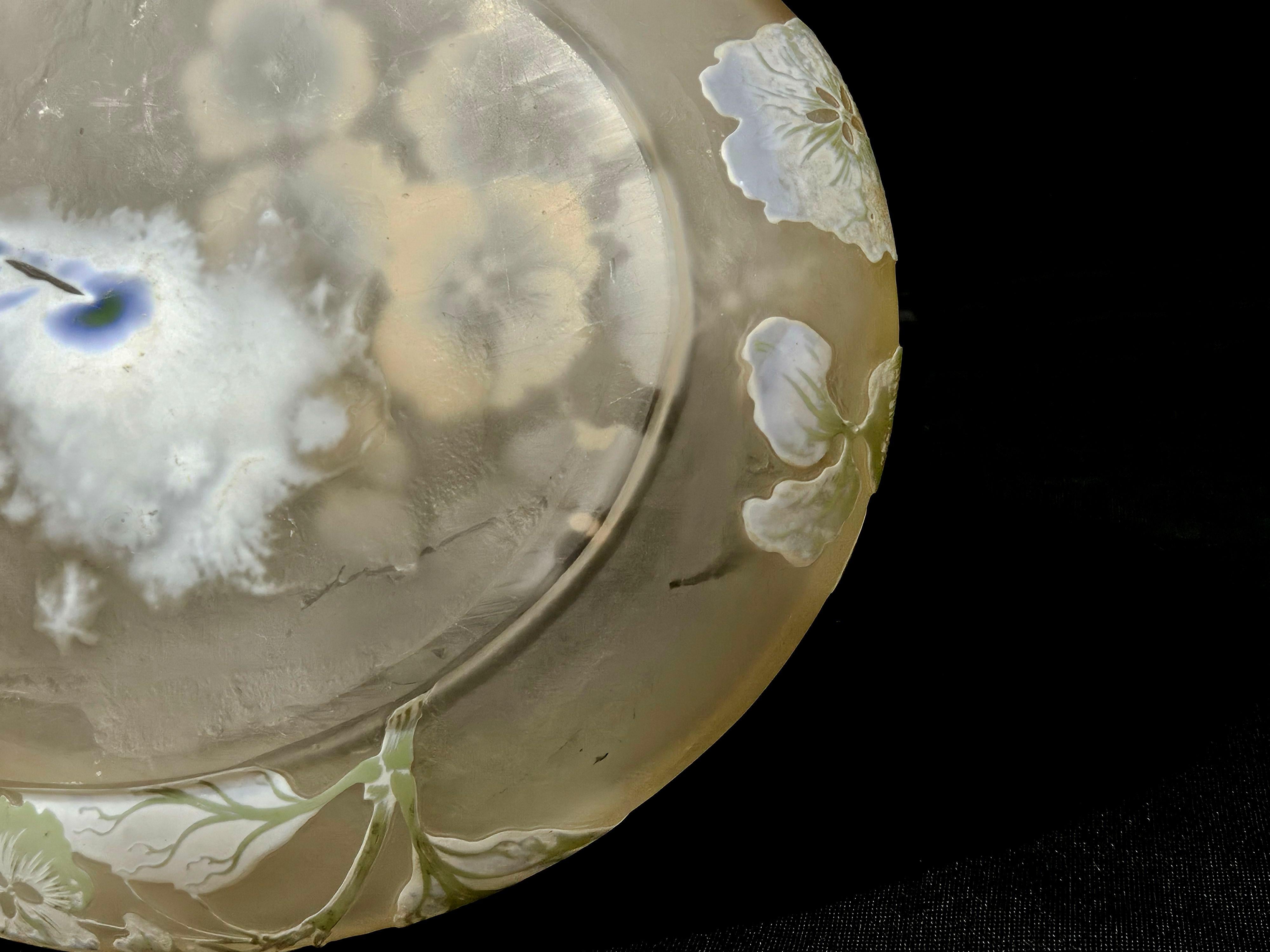 Galle Cameo Glass Bowl with Floral Nancy, France, c. 1900, Cameo Mark 