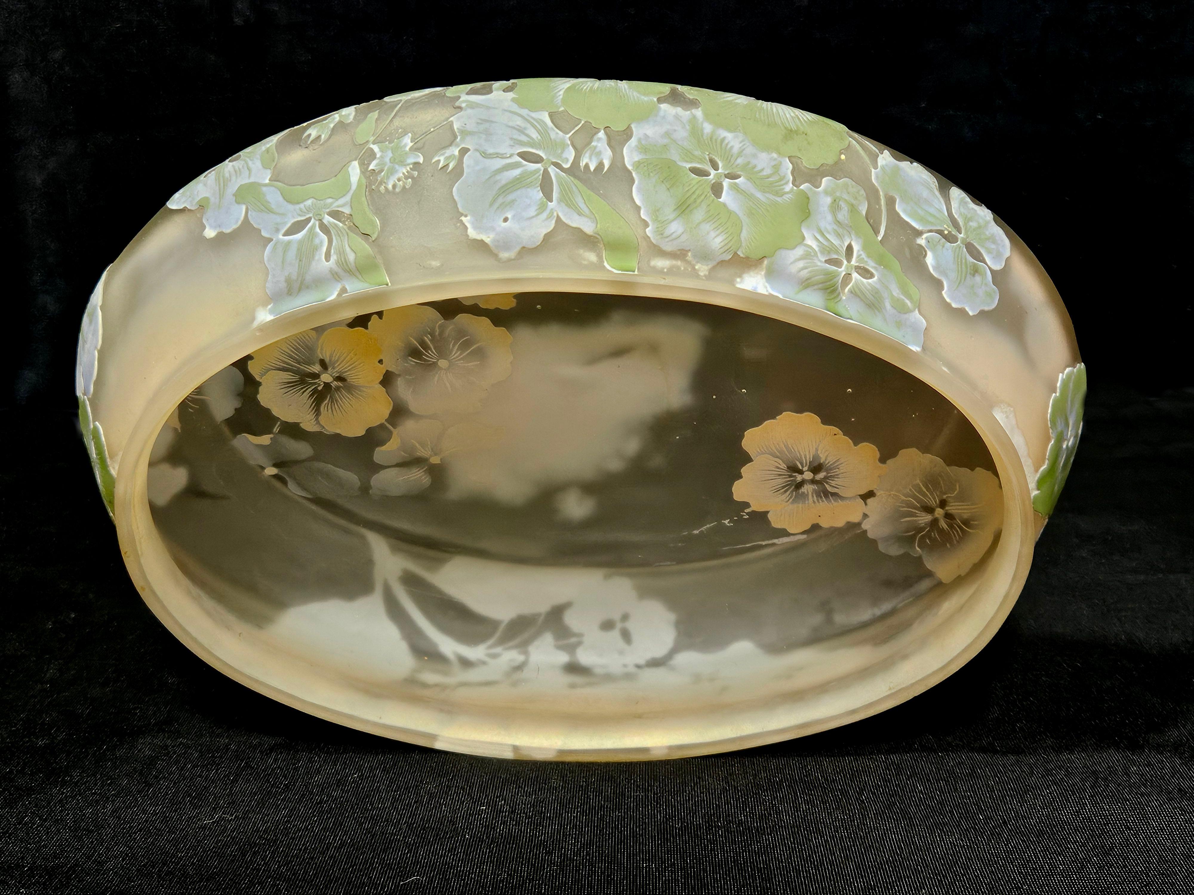 Galle Cameo Glass Bowl with Floral Nancy, France, c. 1900, Cameo Mark 