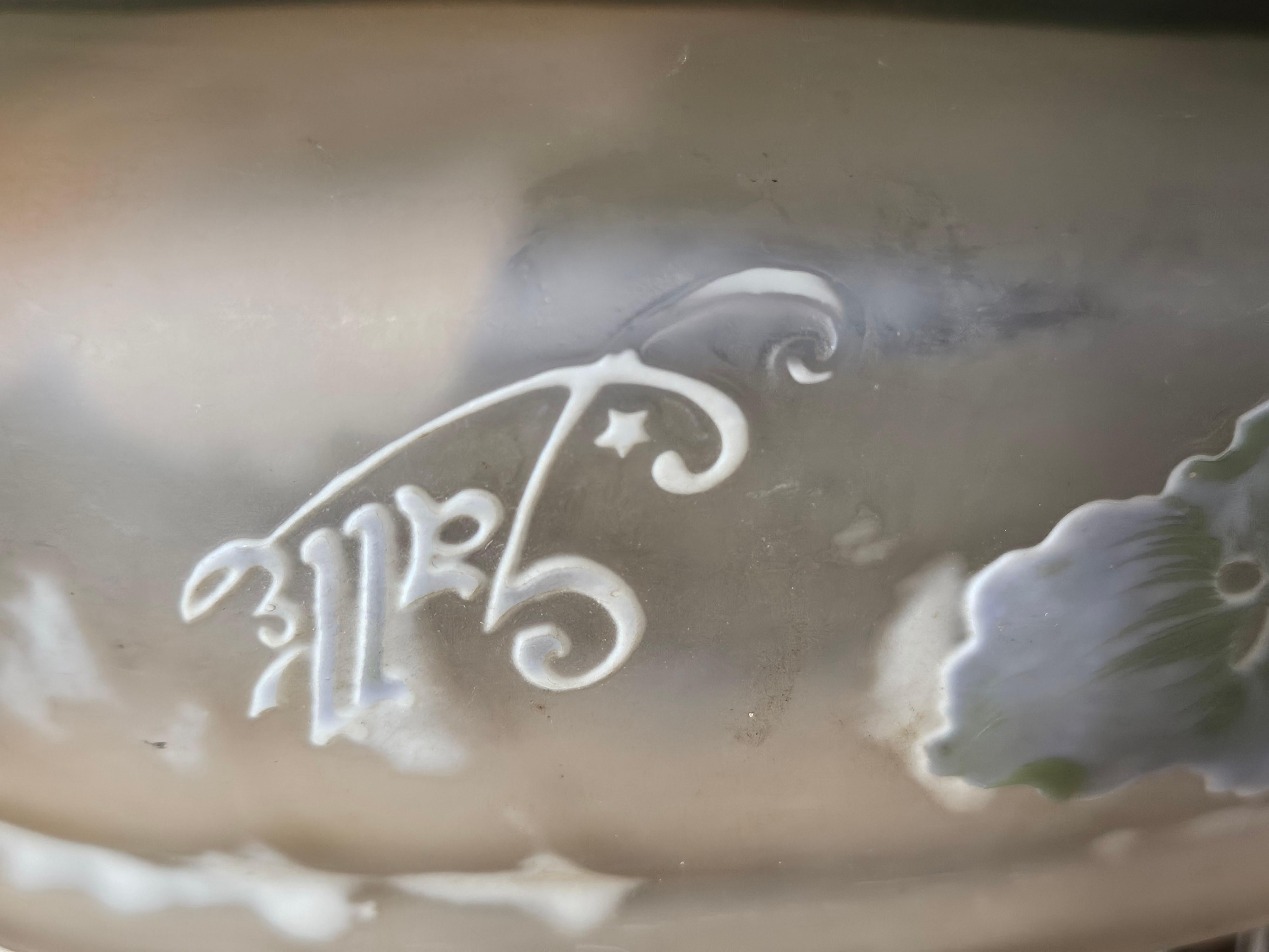 Galle Cameo Glass Bowl with Floral Nancy, France, c. 1900, Cameo Mark 