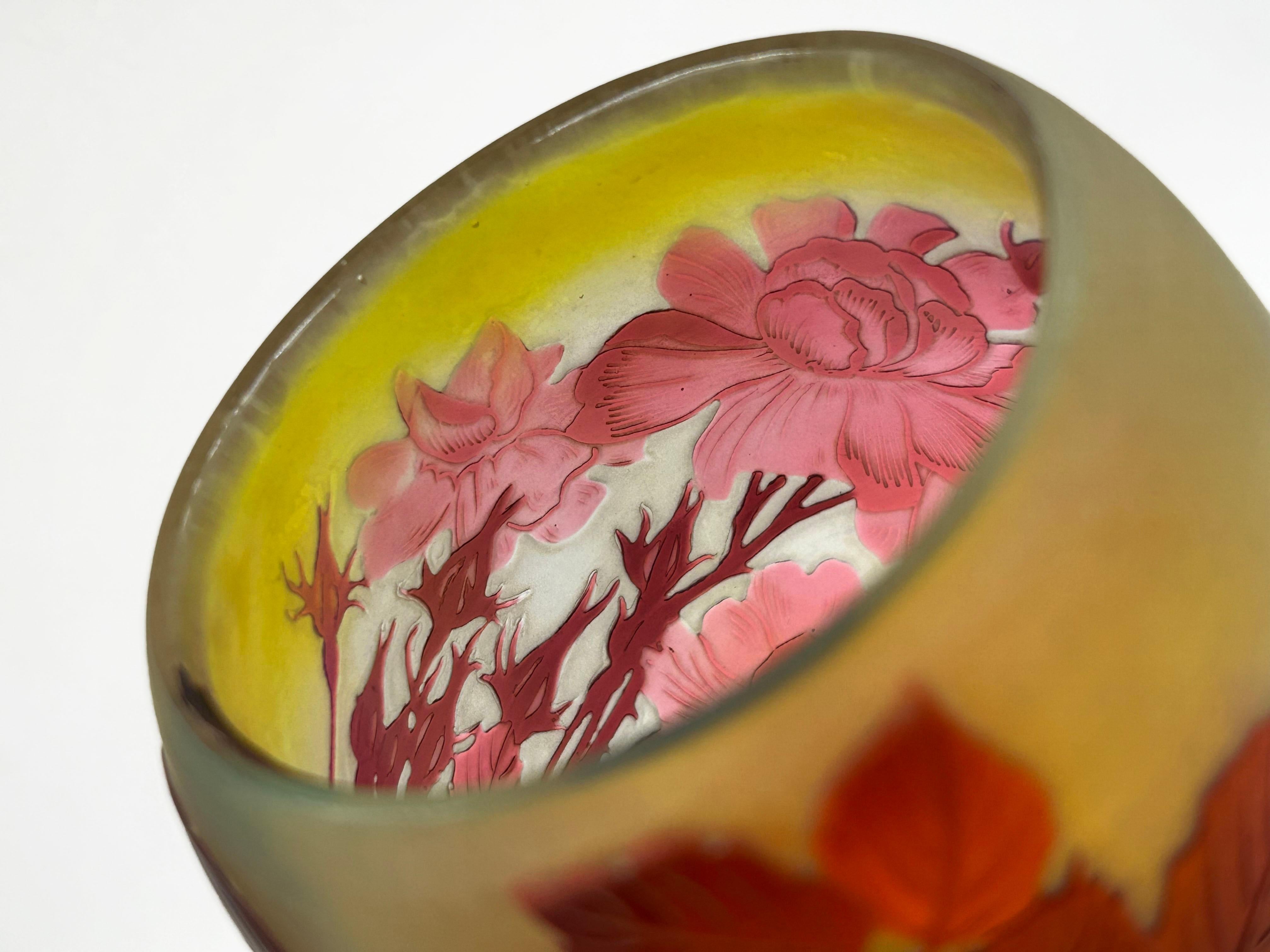 Hand-Carved Galle Cameo Glass Carved Vase For Sale