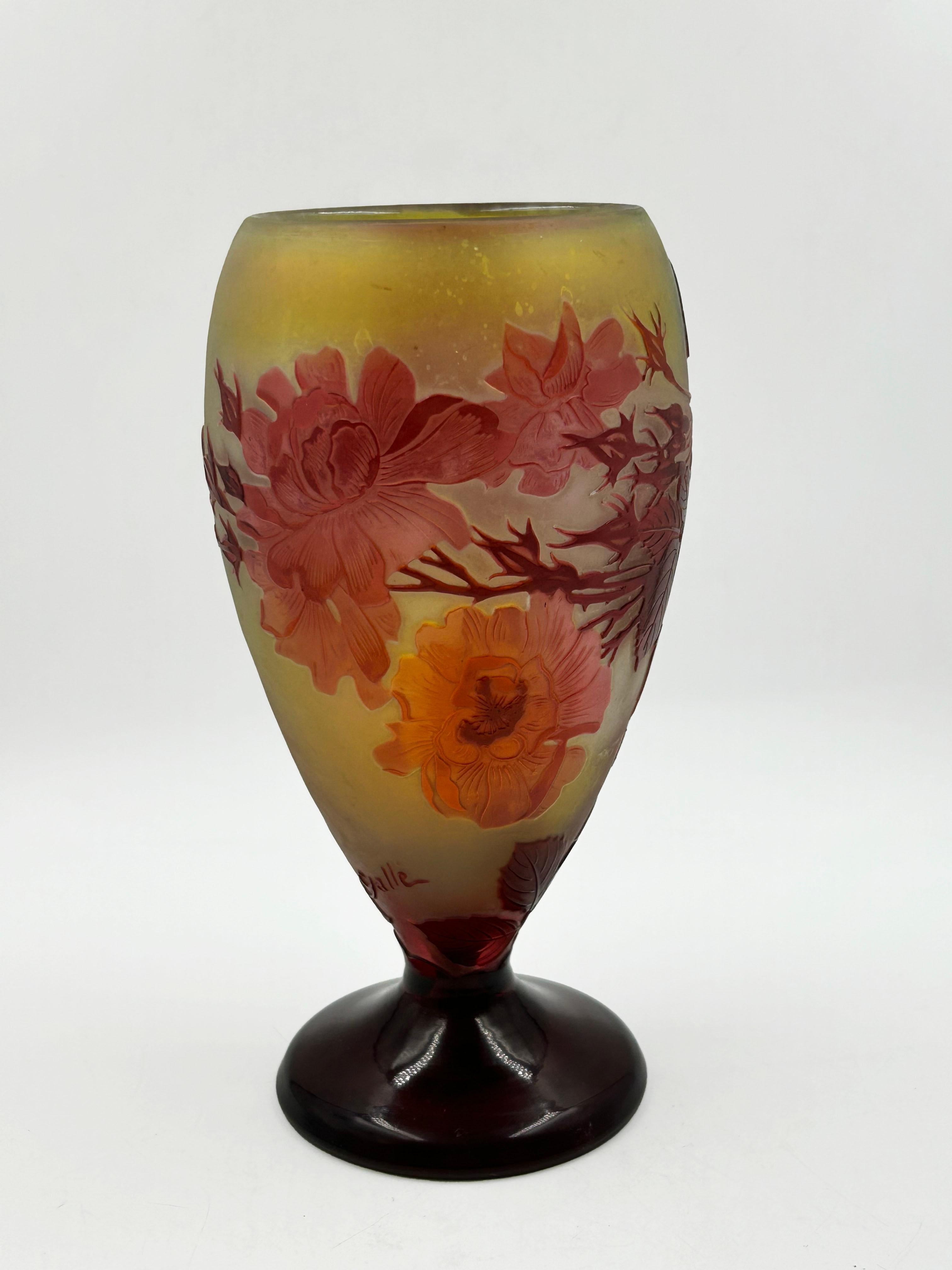 20th Century Galle Cameo Glass Carved Vase For Sale