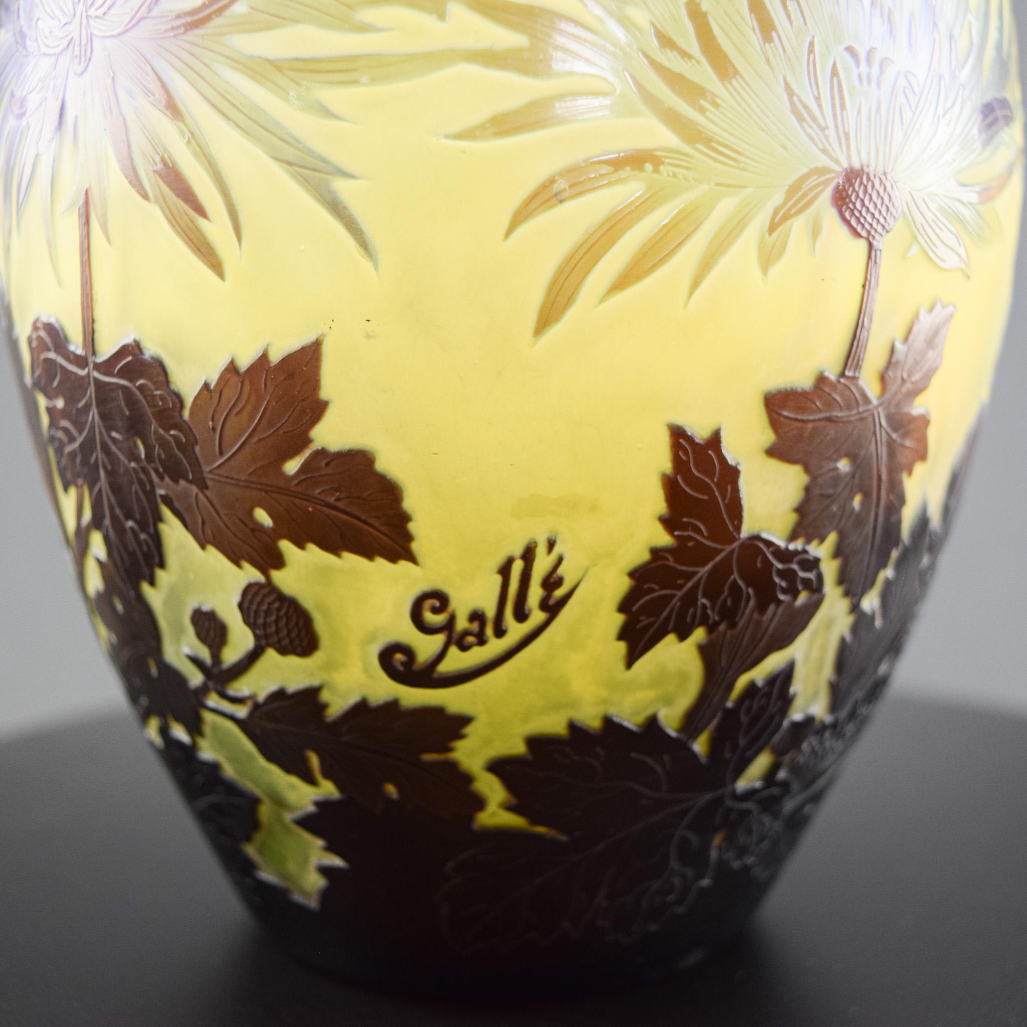 Verre Vase à chrysanthèmes en verre camée de Galle C1925 en vente