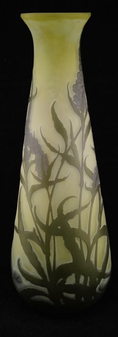 Galle Cameo Glass Purple Flowers Tall Vase