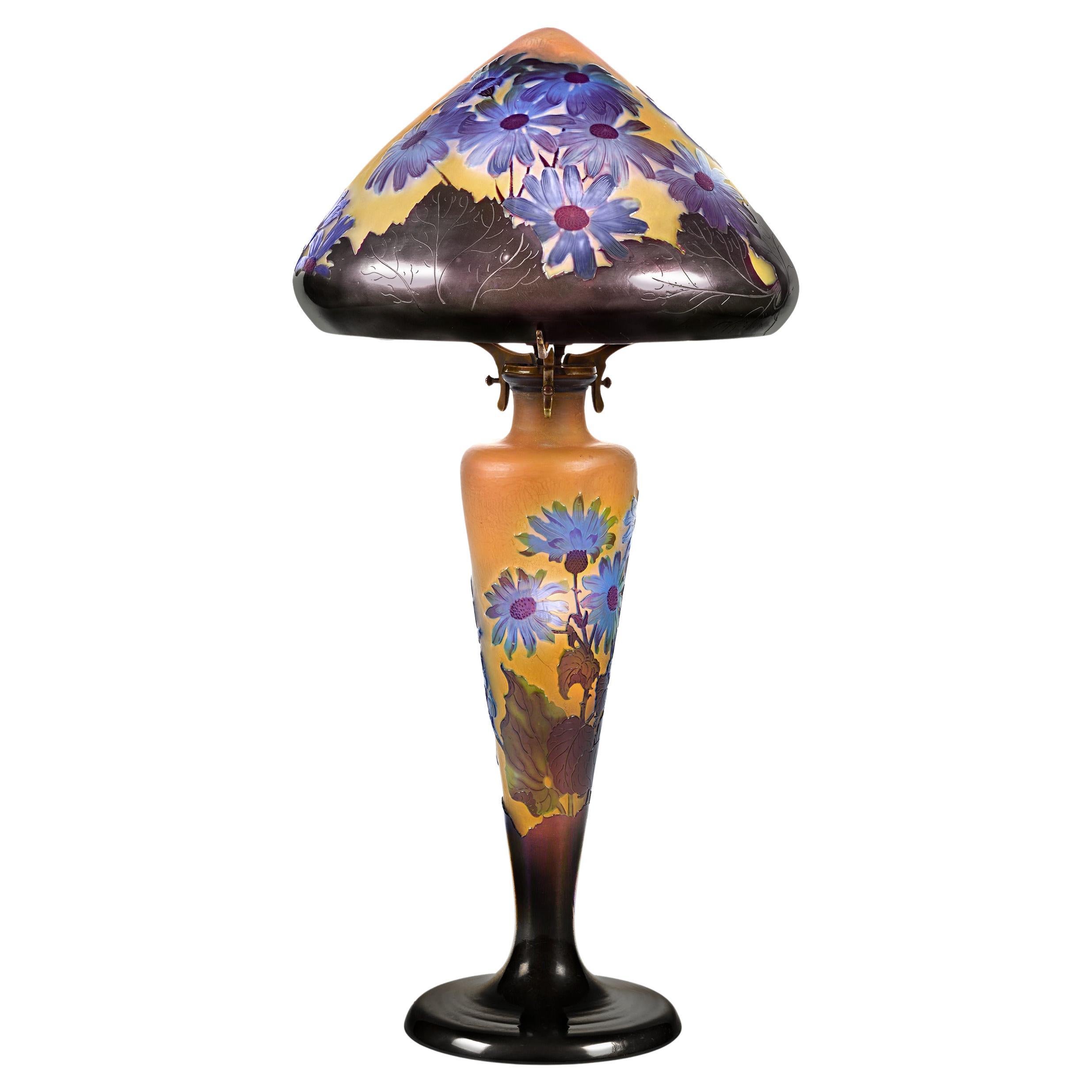 Gallé Cameo Glass Table Lamp For Sale