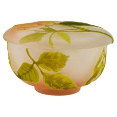 Galle Cameo Glass Trinket Box With Ash Leaves and Seed Pods c1905