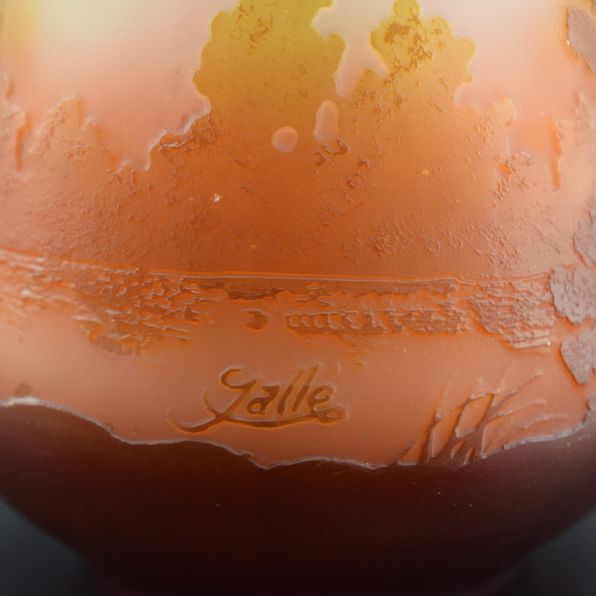 Galle Cameo glass vase brown & peach landscape design C1905 For Sale 3