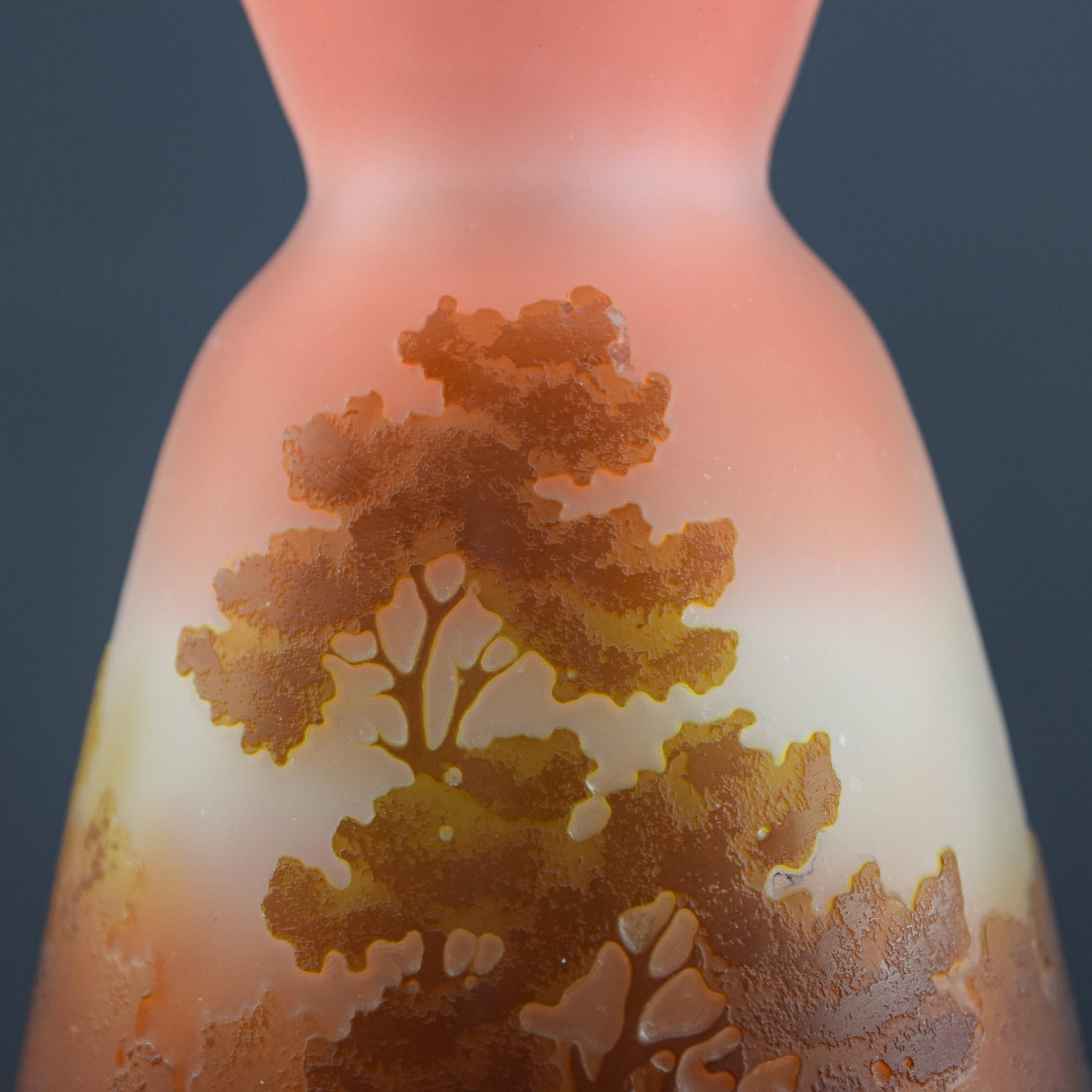 Galle Cameo glass vase brown & peach landscape design C1905 For Sale 4