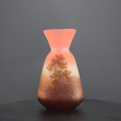 Galle Cameo glass vase brown & peach landscape design C1905