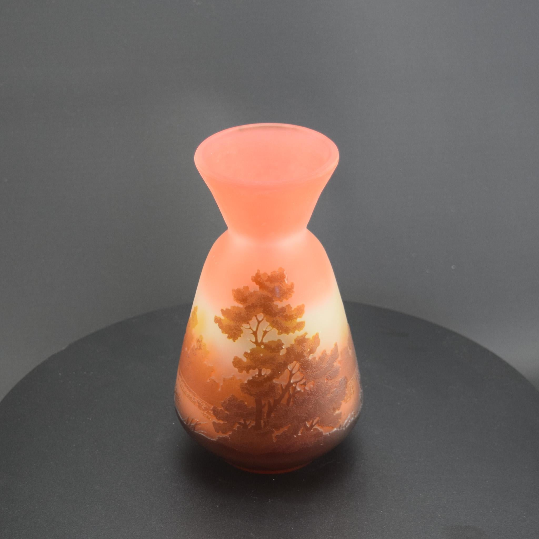 Galle Cameo glass vase brown & peach landscape design C1905 For Sale 1