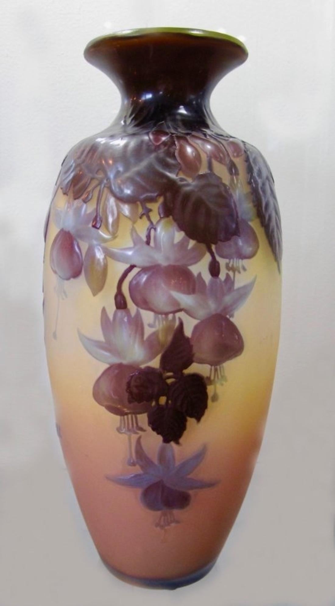 Early 20th Century Galle Cameo Glass Vase Mould-Blown 'Soufflé-Moulé'