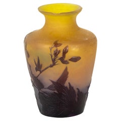 Gallé Cameo Glass Vase With Flowers, Art Nouveau, 20th Century Holiday Gift Idea