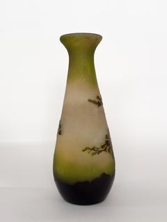 Gallé Cameo Green Glass Vase, Art Nouveau, 20th Century