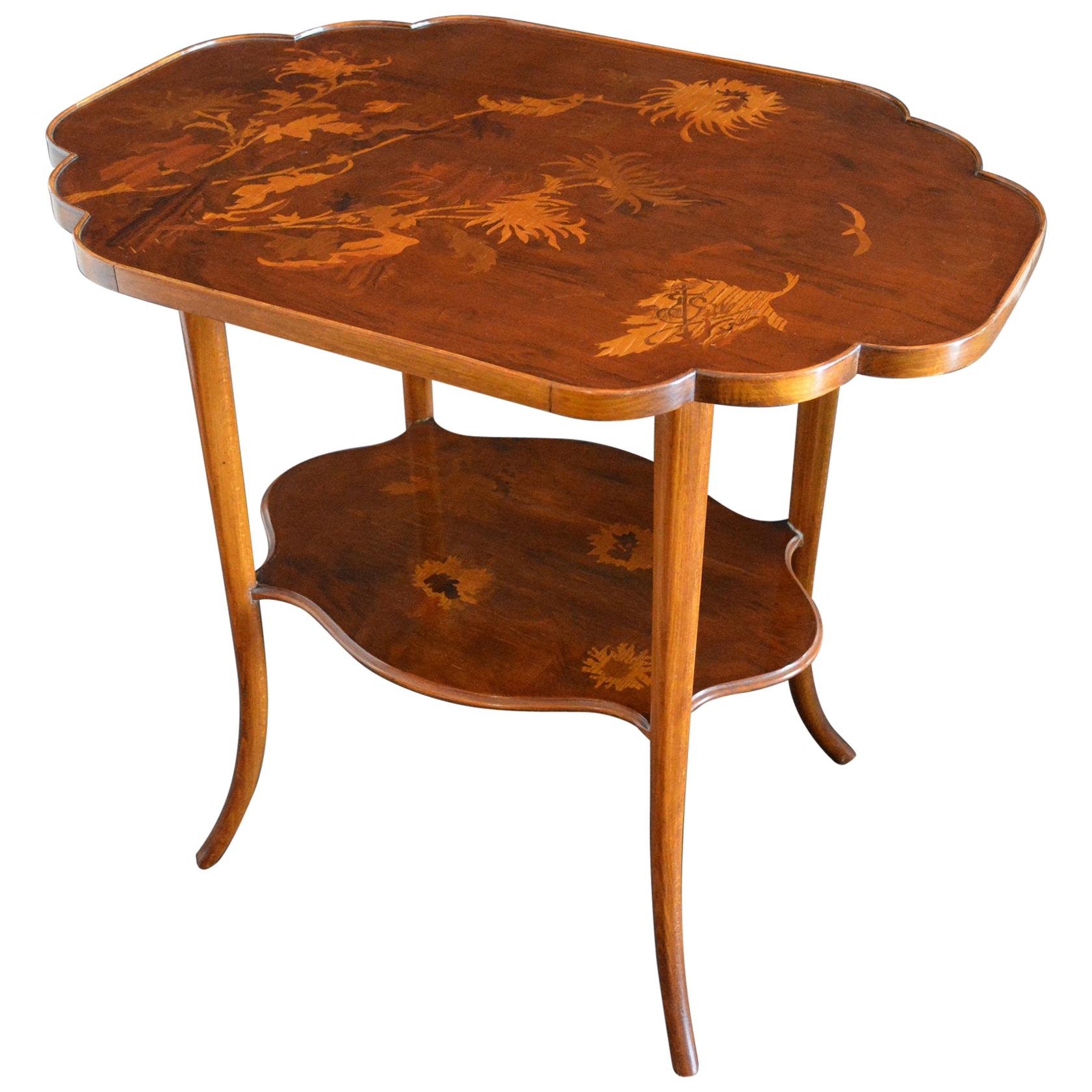 Gallè Early Art Nouveau Inlaid Fine Woods Table For Sale