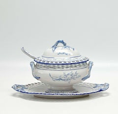 Galle Faience France Reticulated Porcelain Lidded Sauce Tureen with Assoc Spoon