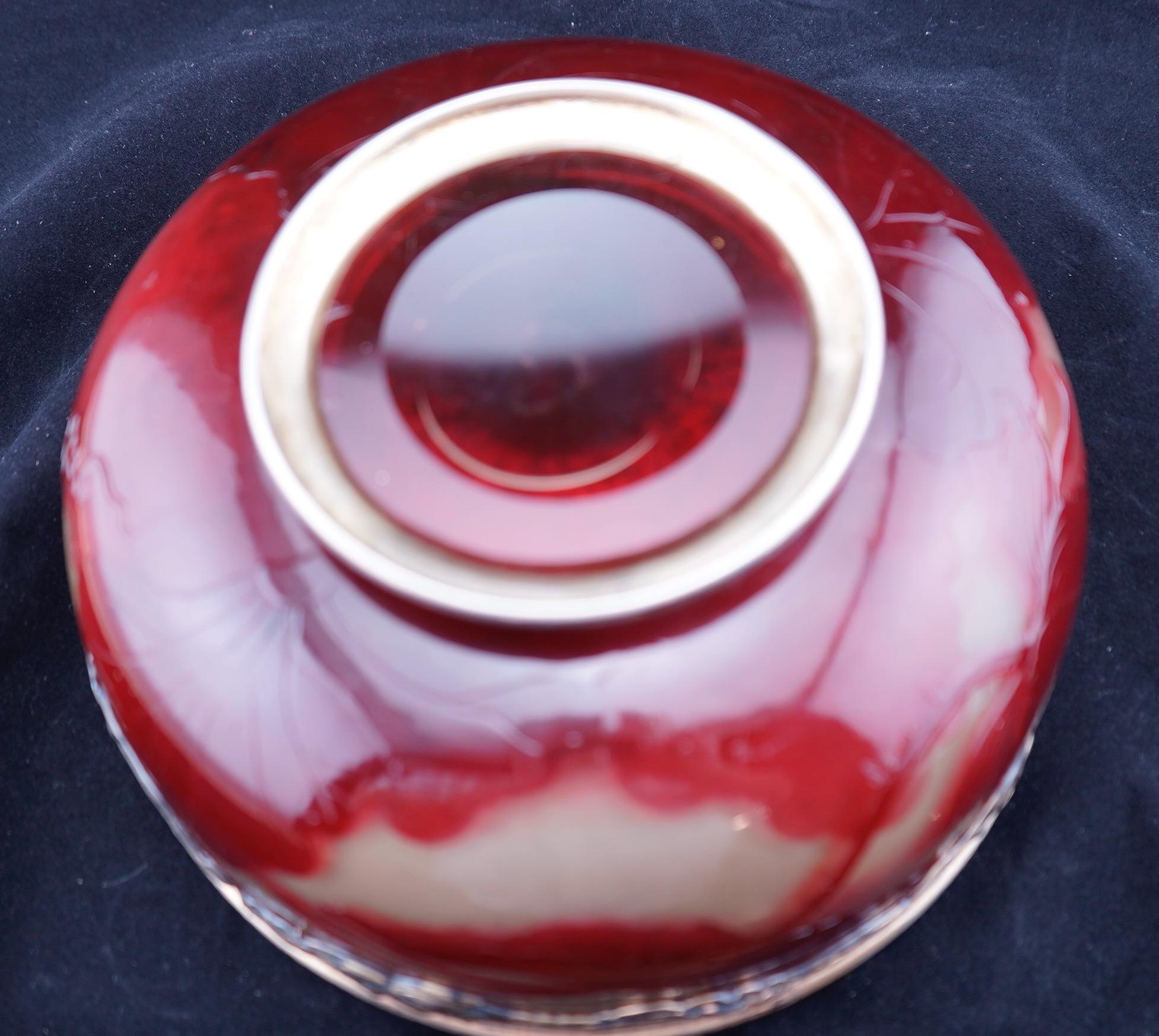 Galle Fire Polished Cameo Glass and Silver Cased Bowl In Good Condition For Sale In Gainesville, FL