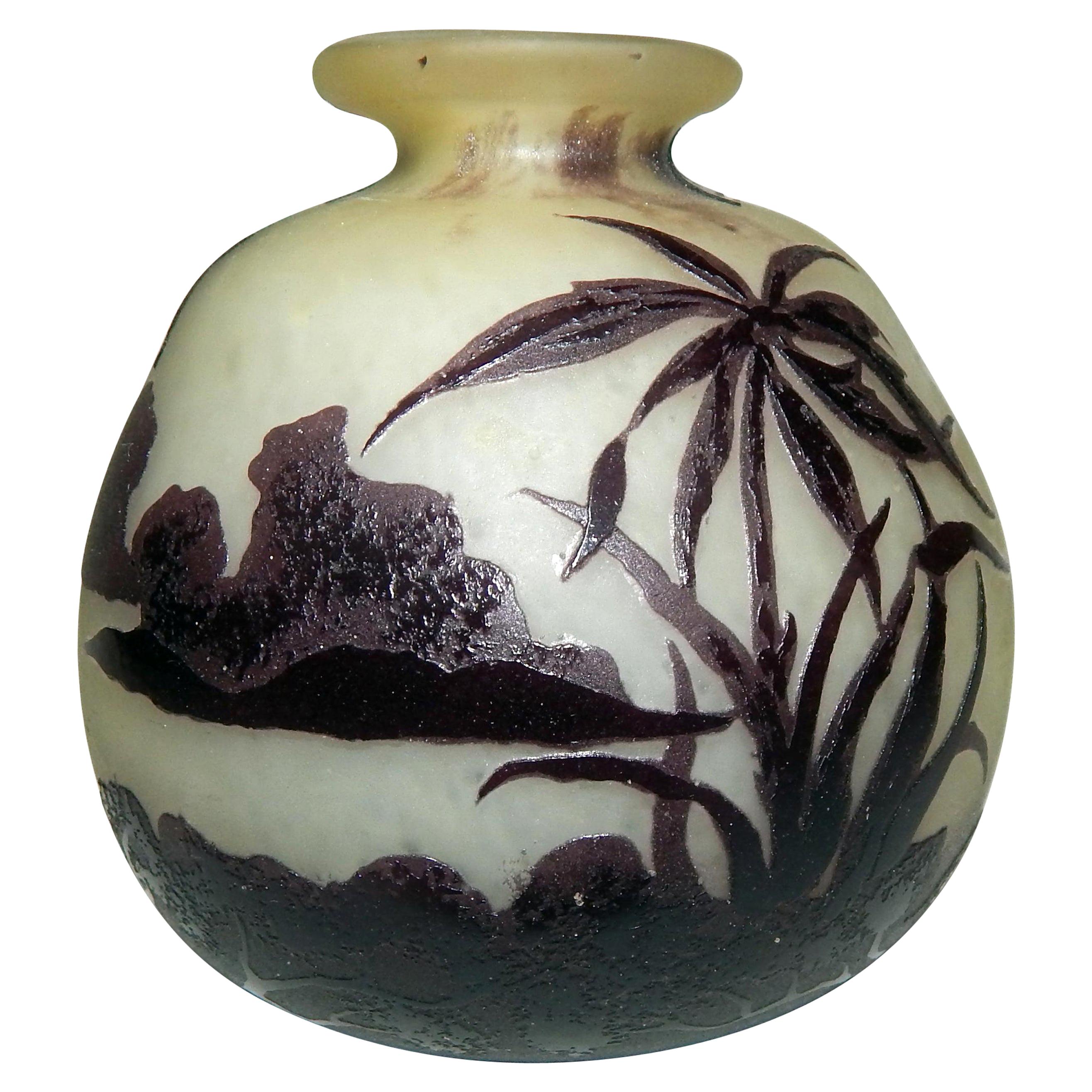 Galle French Cameo Glass Cabinet Vase, Scenic For Sale
