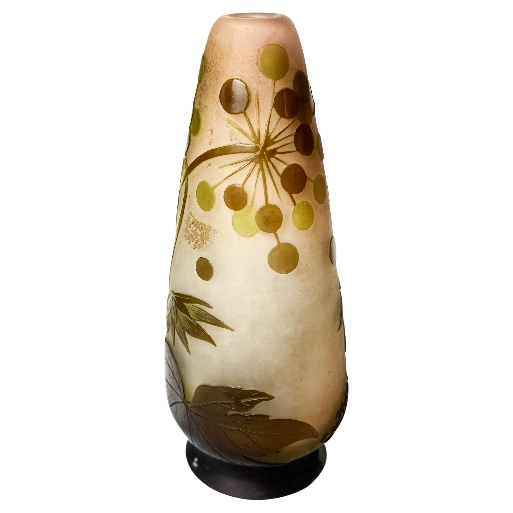 Vaso in vetro di Gallé, Francia, Art Nouveau, XX secolo in vendita