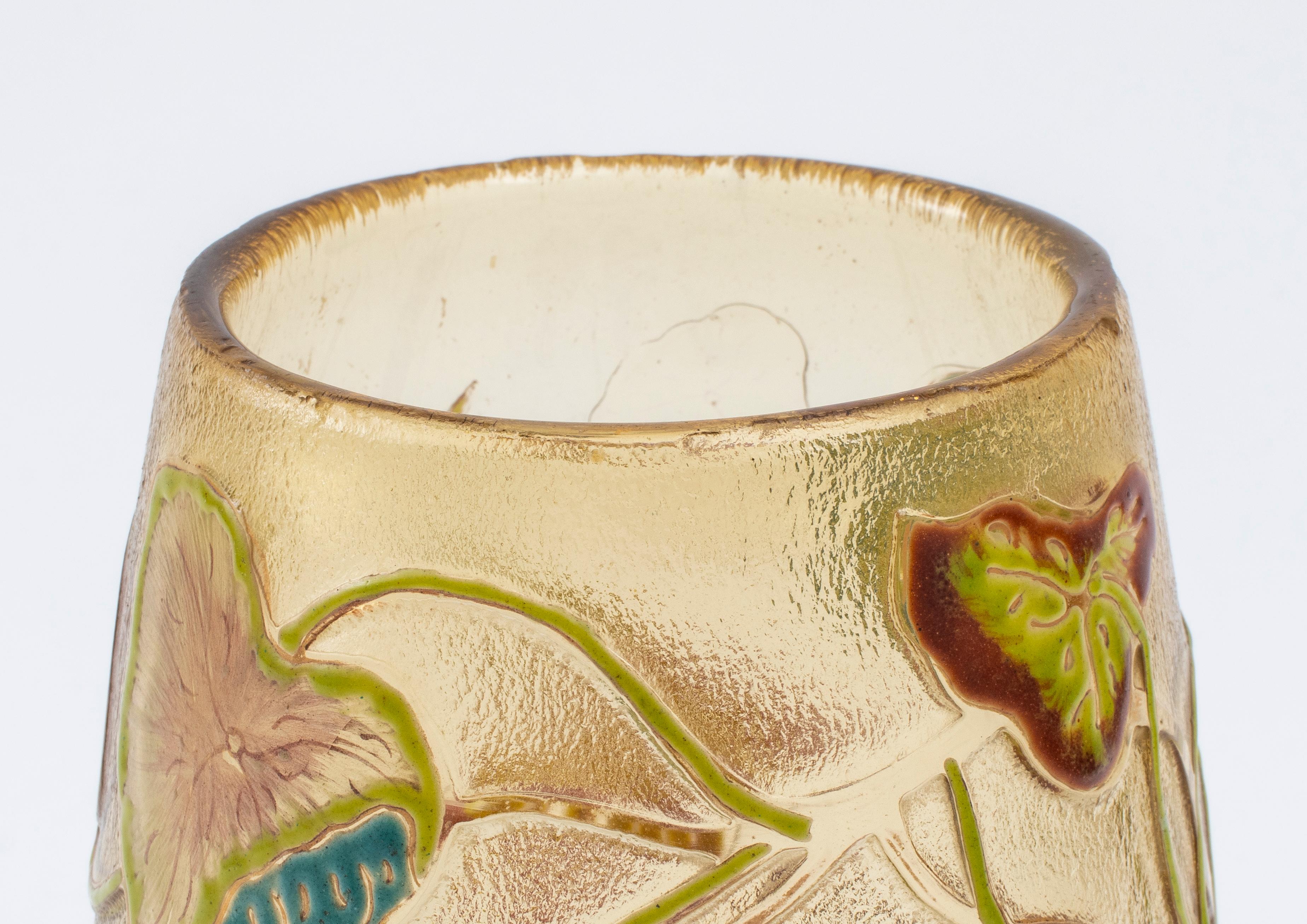 Émail Vase en verre de Galle avec feuille d'or en vente
