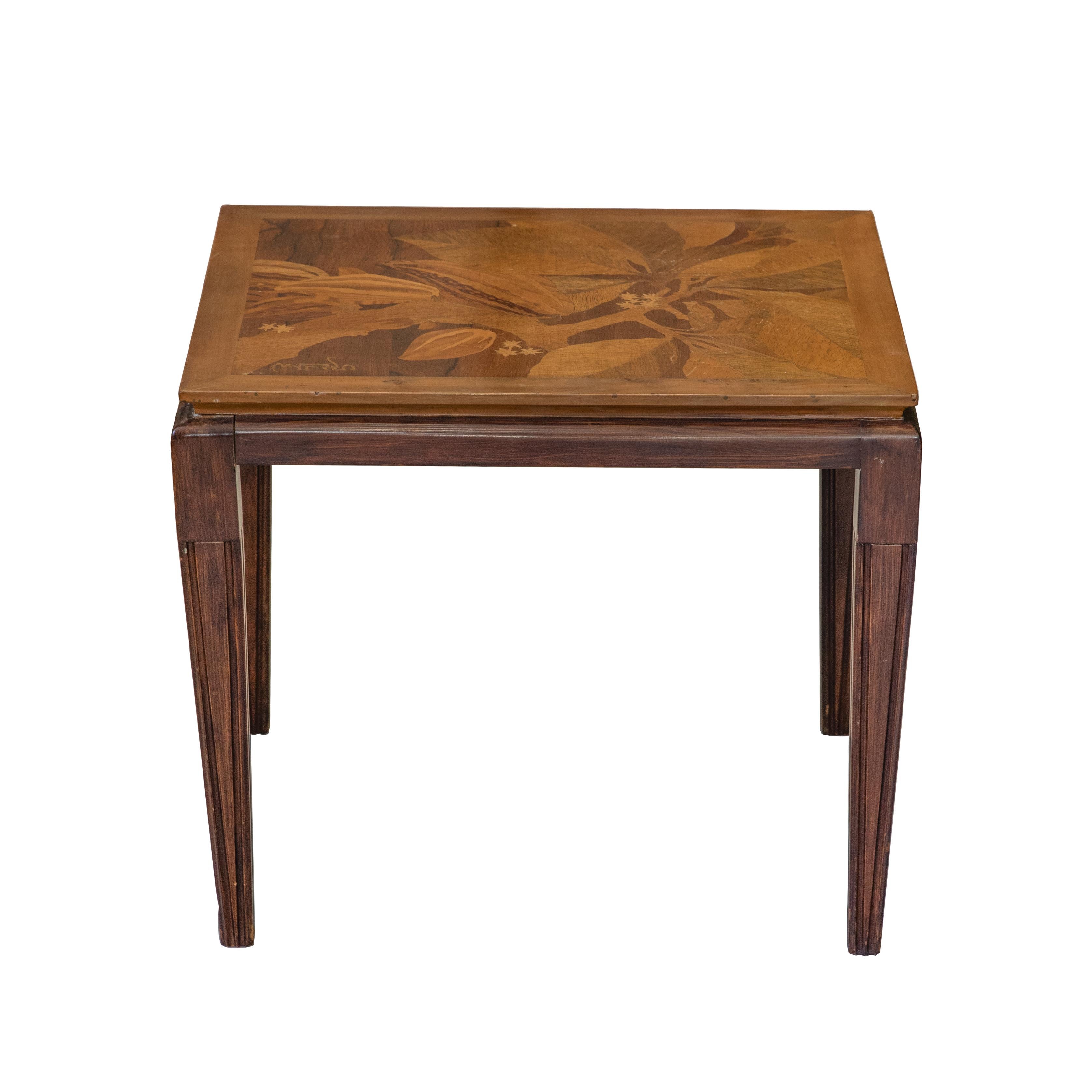 Inlay Gallé Inlaid Early 20th Century Art Nouveau Side Table with Floral Motifs