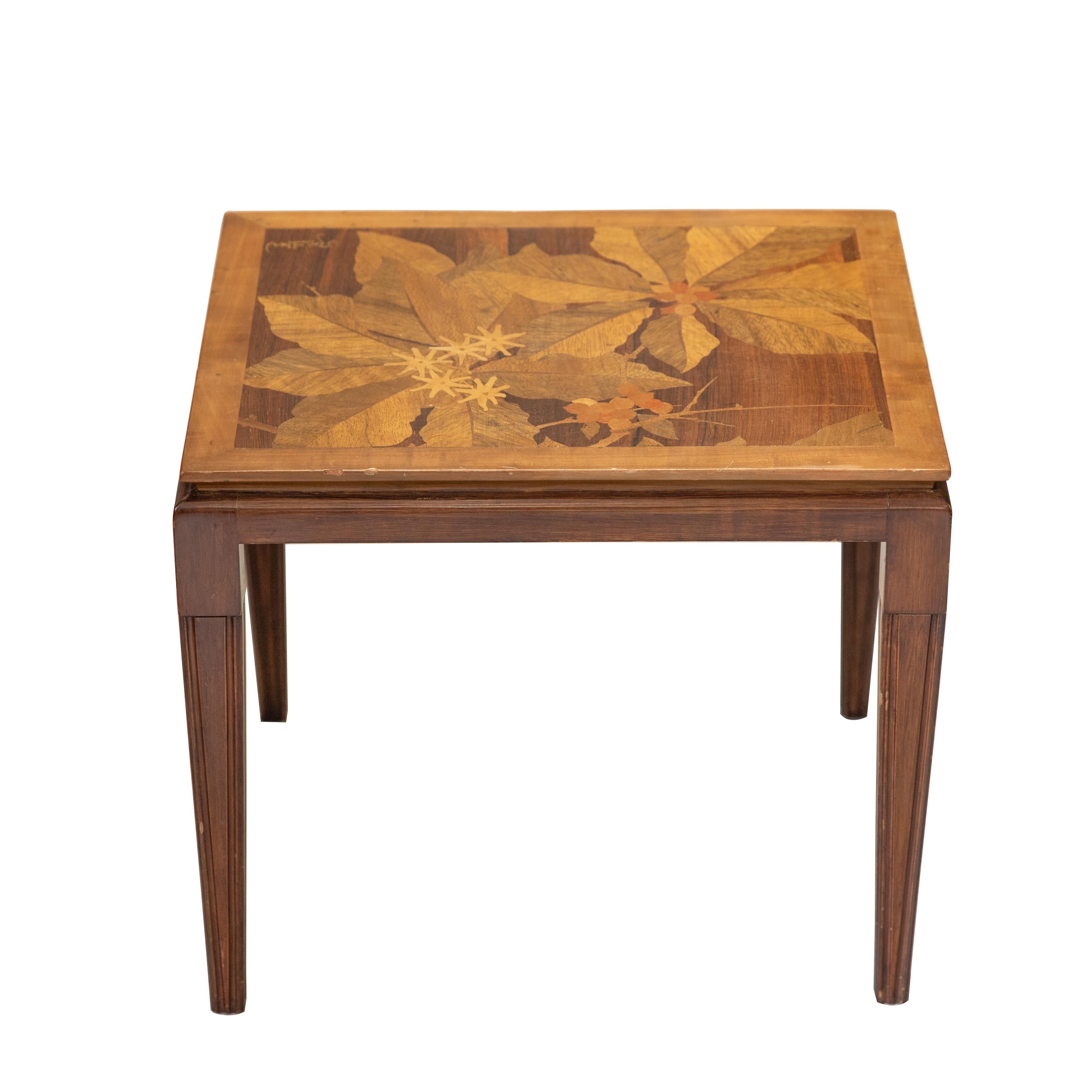 Inlay Gallé Inlaid Early 20th Century Art Nouveau Side Table with Floral Motifs