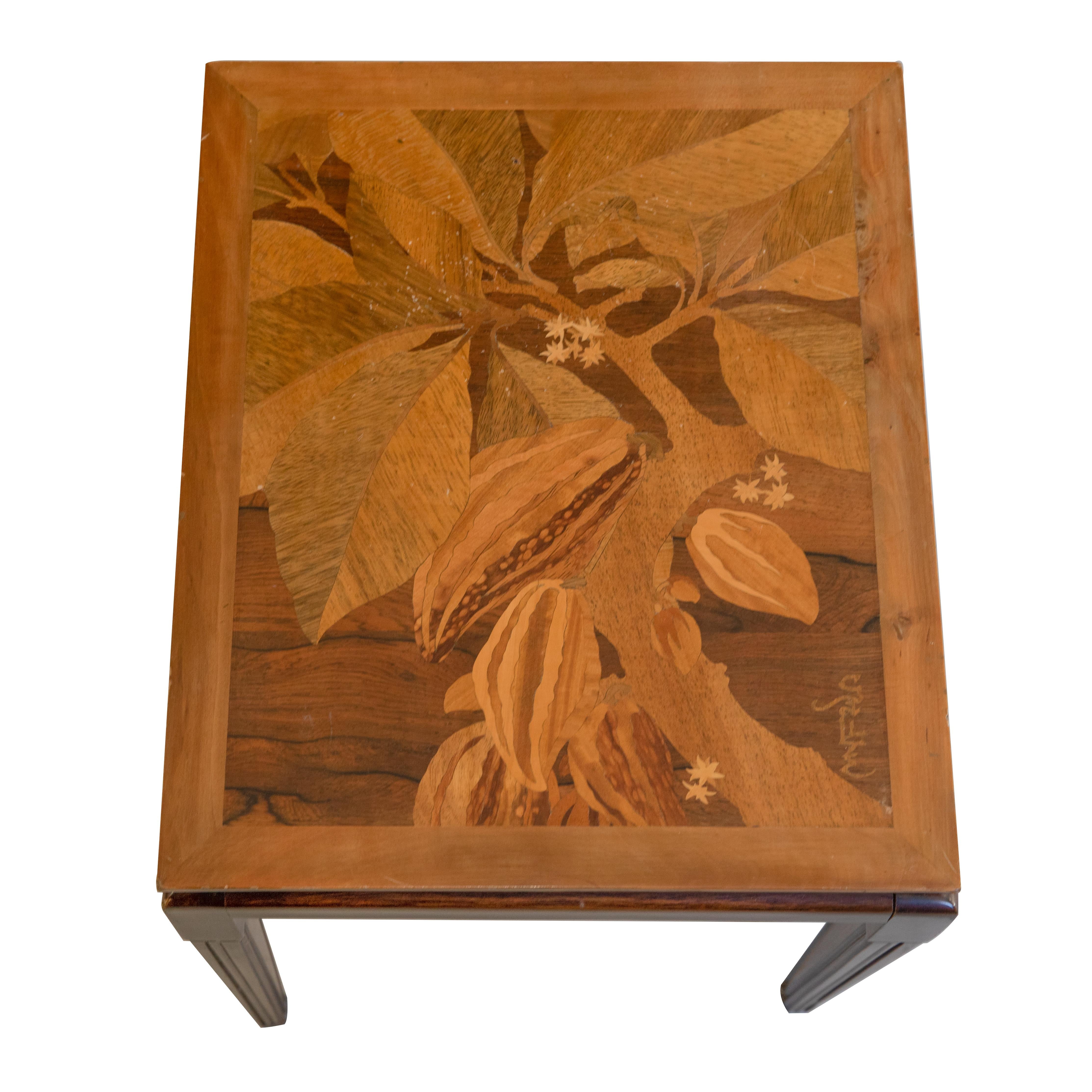Fruitwood Gallé Inlaid Early 20th Century Art Nouveau Side Table with Floral Motifs