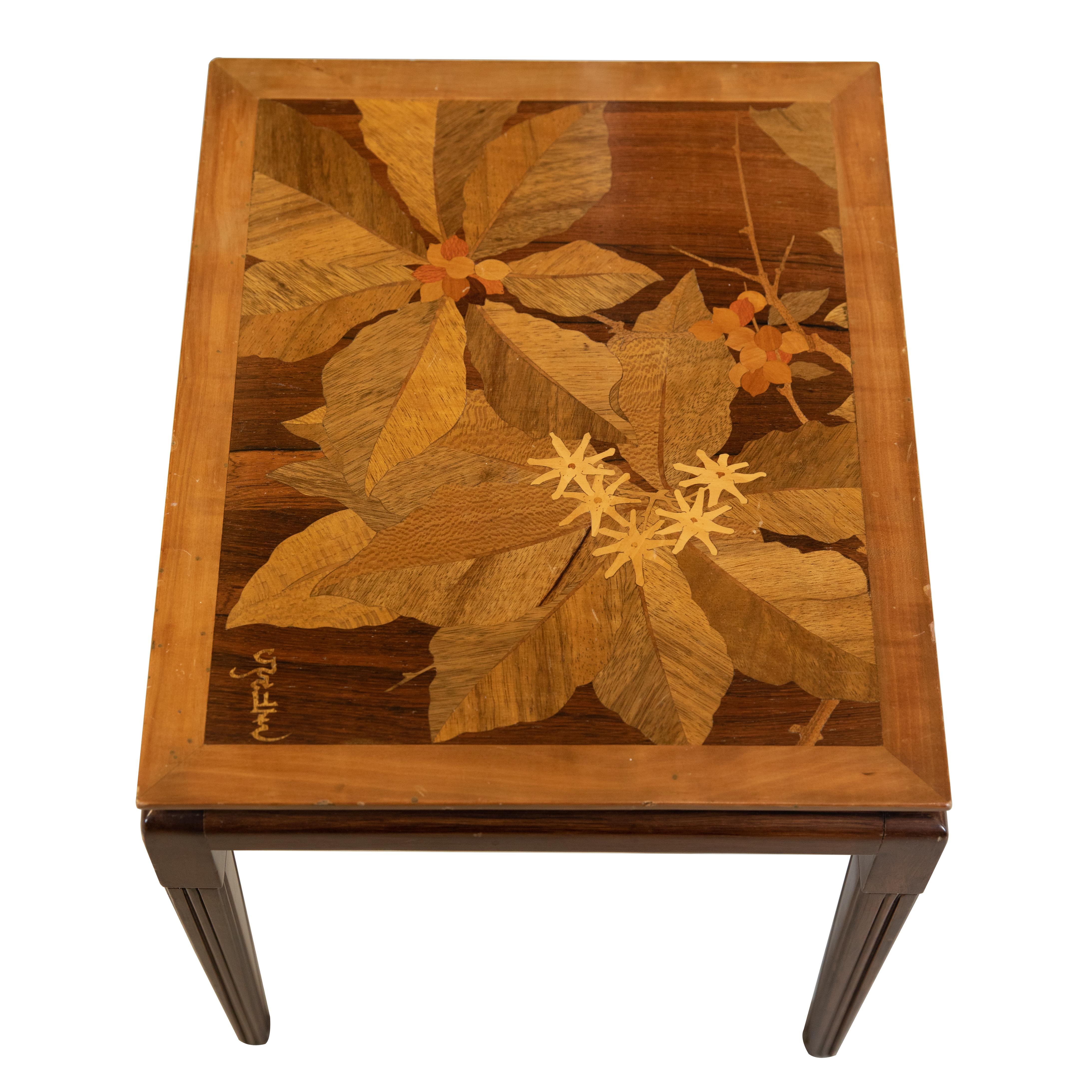 Gallé Inlaid Early 20th Century Art Nouveau Side Table with Floral Motifs 2