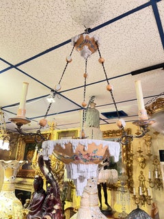 Antique French Glazed Faience Ceramic Chandelier by Galle