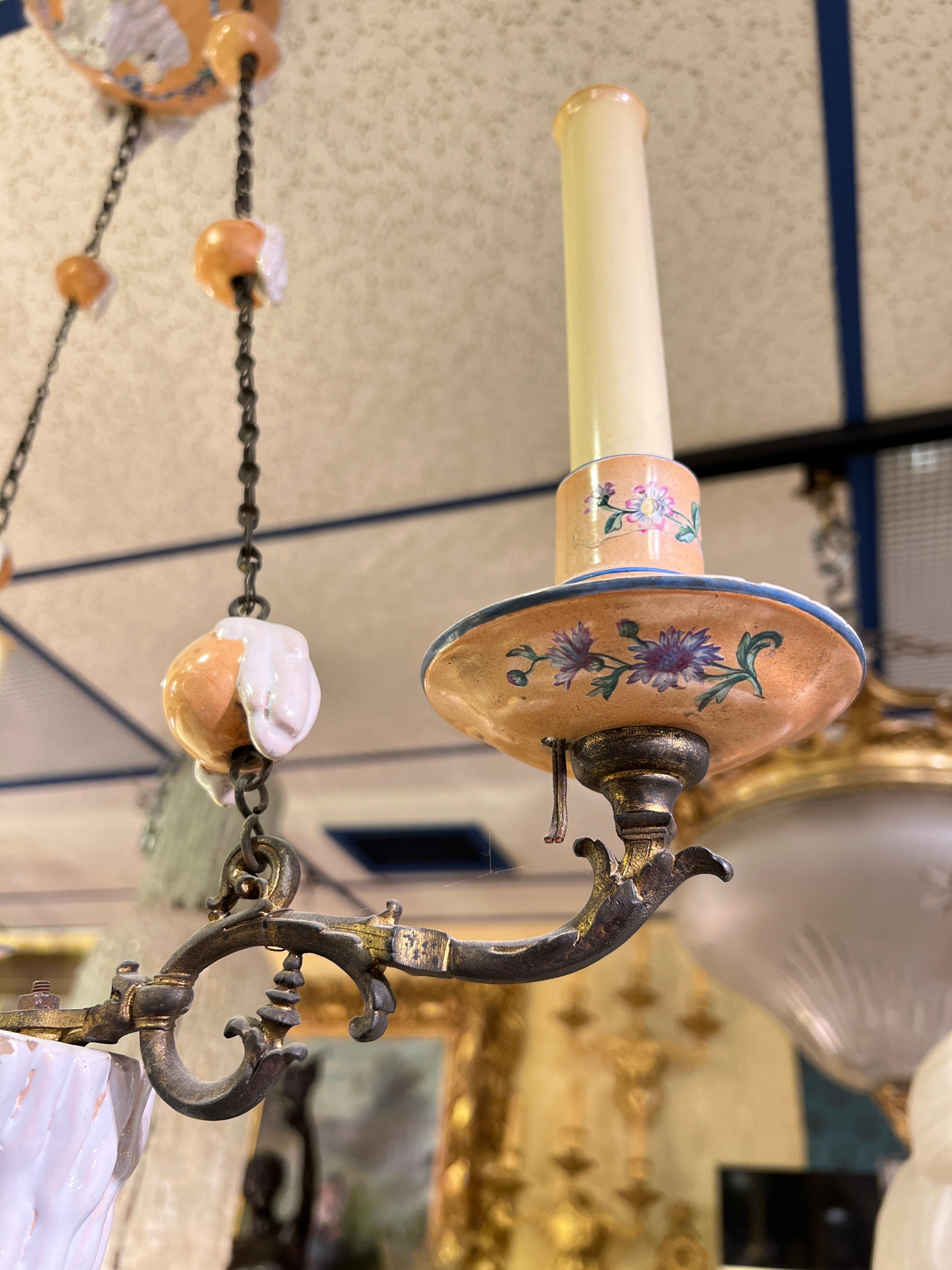 19th Century Antique French Glazed Faience Ceramic Chandelier by Galle For Sale