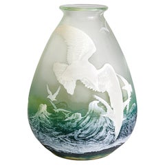 Gallé "Seagulls" Cameo Glass Vase