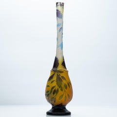 Gallé Signed, Acid Etched Multi Colored Overlay Vase, France, 1905