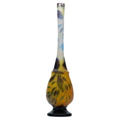 Gallé Signed,  Acid Etched Multi Colored Overlay Vase, France, 1905