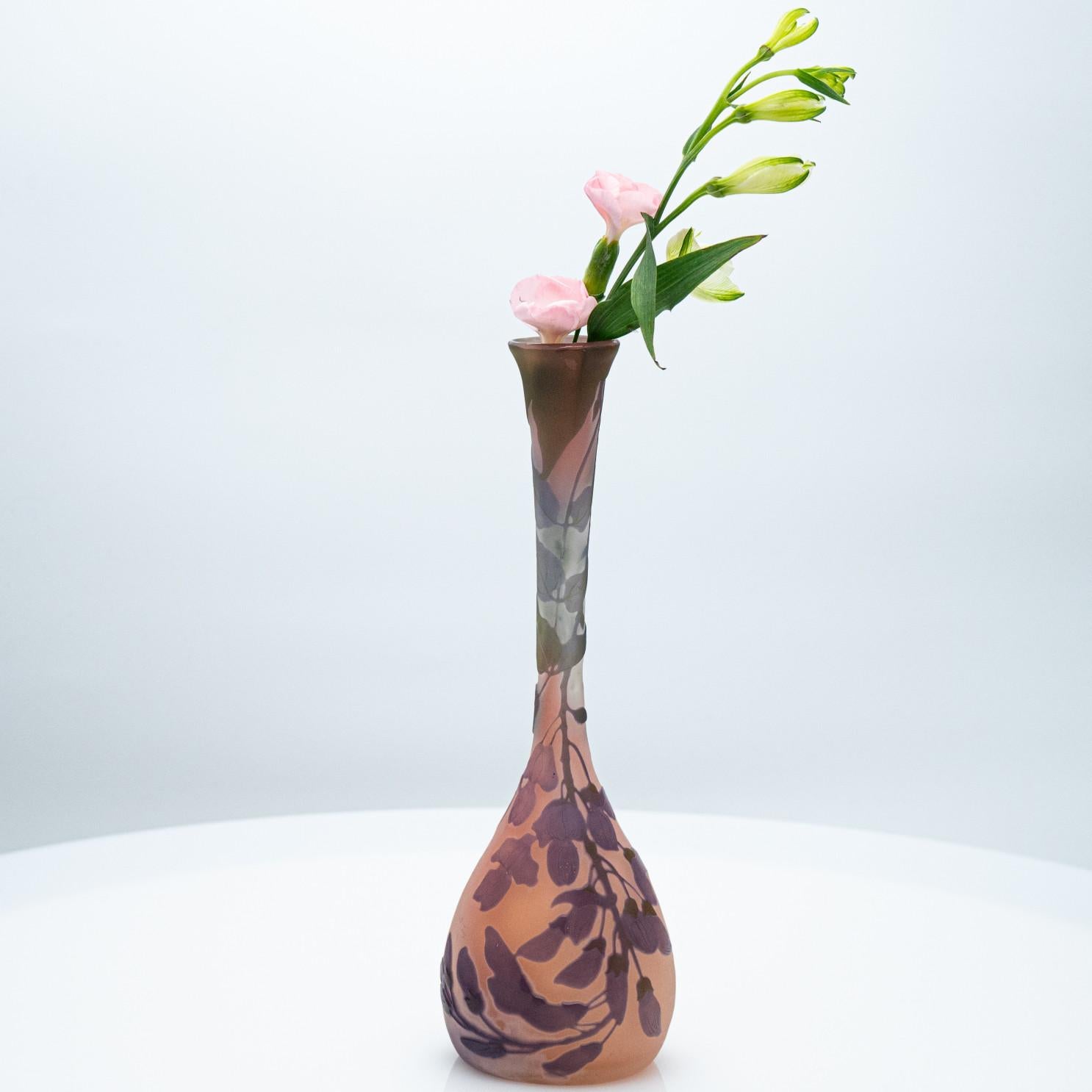 Gallé Signed, Acid Etched Overlay Vase, France, 1905 im Angebot 1