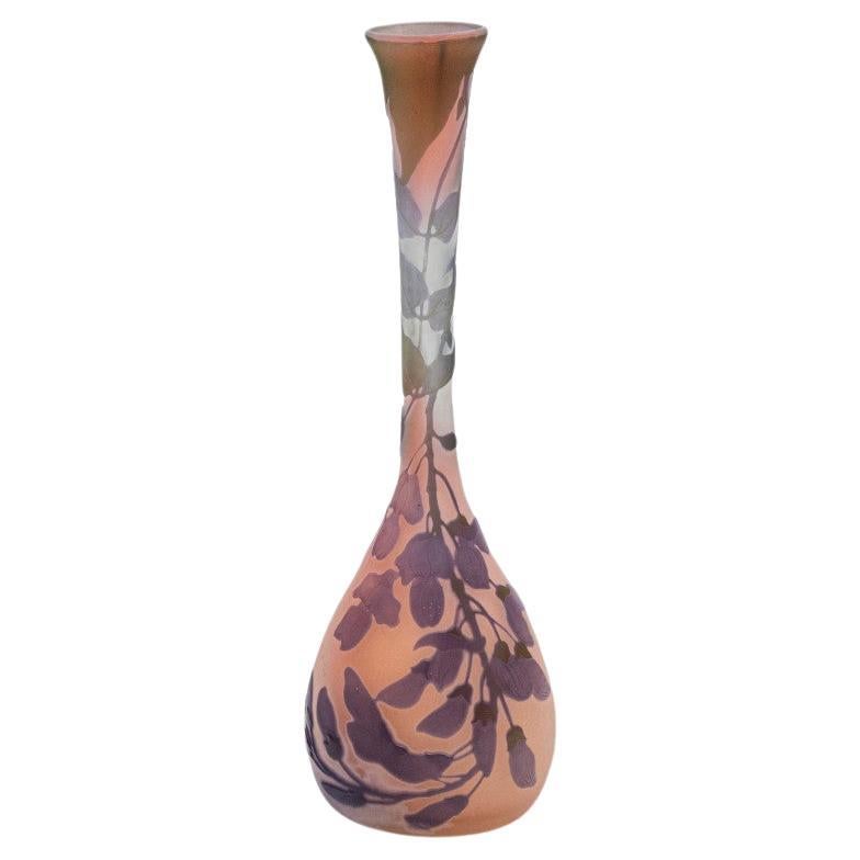 Gallé Signed, Acid Etched Overlay Vase, France, 1905