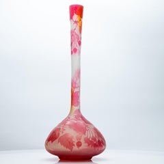 Gallé Signed, Large Acid Etched Overlay Banjo Form Vase, France, 1890