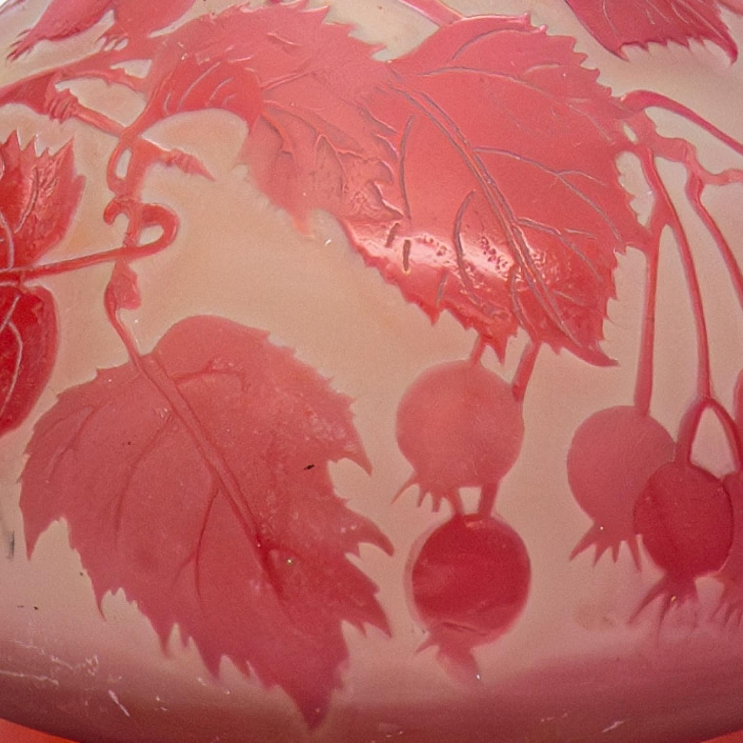 Art Nouveau Gallé firmato, grande vaso a forma di banjo inciso all'acido, Francia, 1890 in vendita