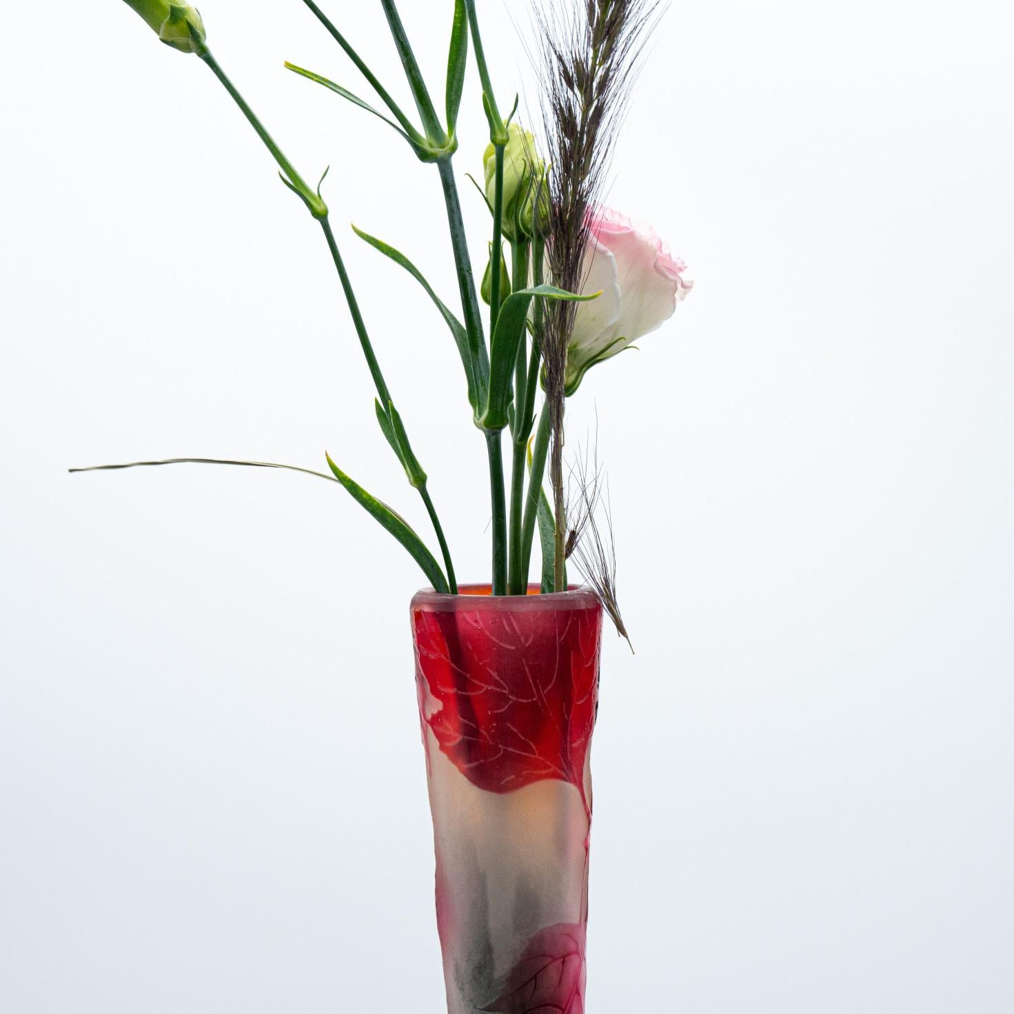 Gallé firmato, grande vaso a forma di banjo inciso all'acido, Francia, 1890 in vendita 1