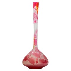 Gallé firmato, grande vaso a forma di banjo inciso all'acido, Francia, 1890