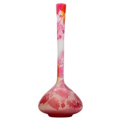 Gallé Signed, Large Acid Etched Overlay Banjo Form Vase, France, 1890