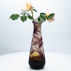 Gallé Signed, Large Acid Etched Overlay Lily Vase, France, 1905