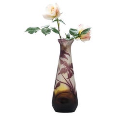 Gallé Signed, Large Acid Etched Overlay Lily Vase, France, 1905