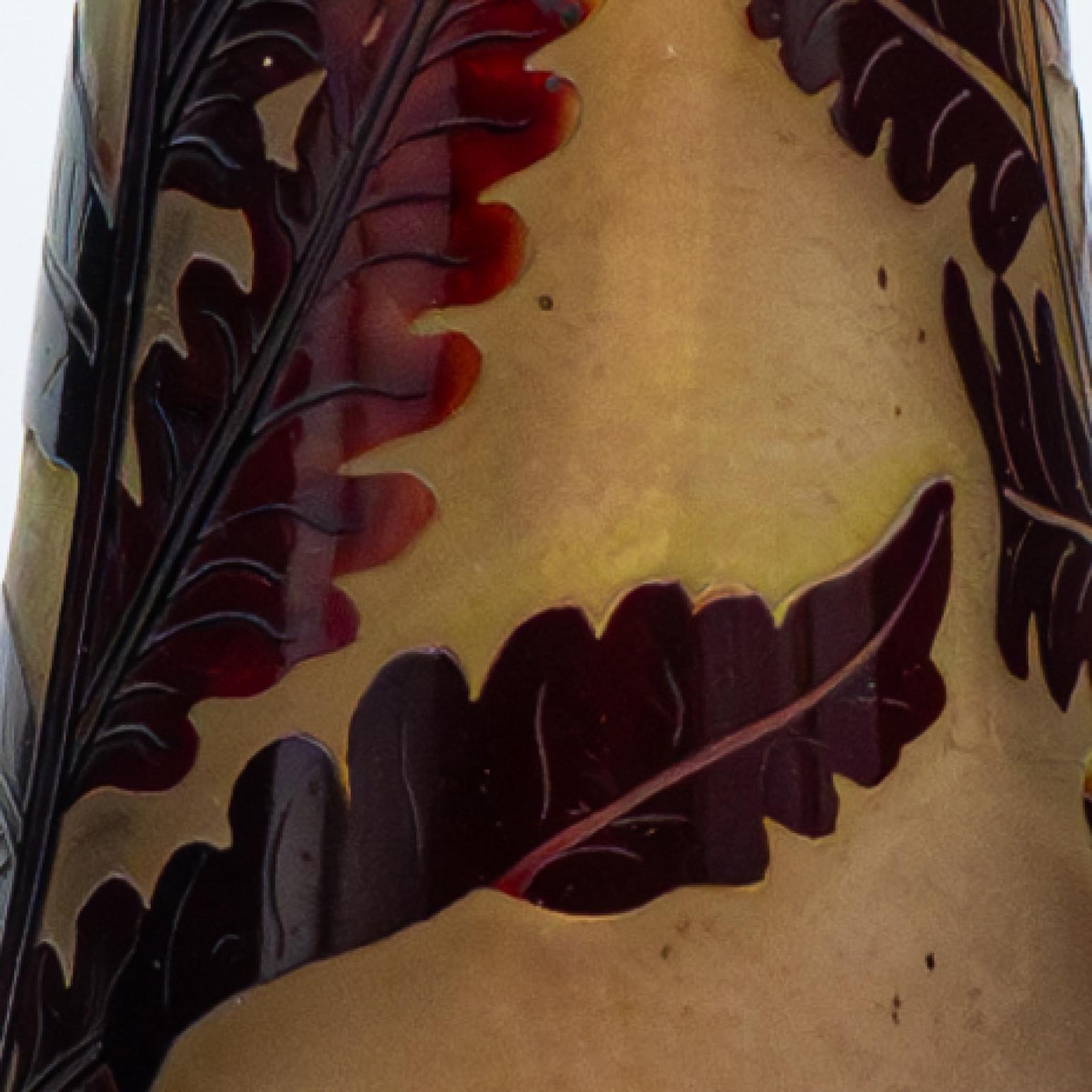 Art Nouveau Gallé firmato, grande vaso a sovrapposizione inciso all'acido, Francia, 1905 in vendita