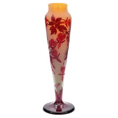Gallé Signed, Large Acid Etched Overlay Vase with Foot, France, 1890