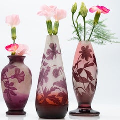 Gallé Signed, Set of Acid Etched Double Overlay Cameo Vases, 1920